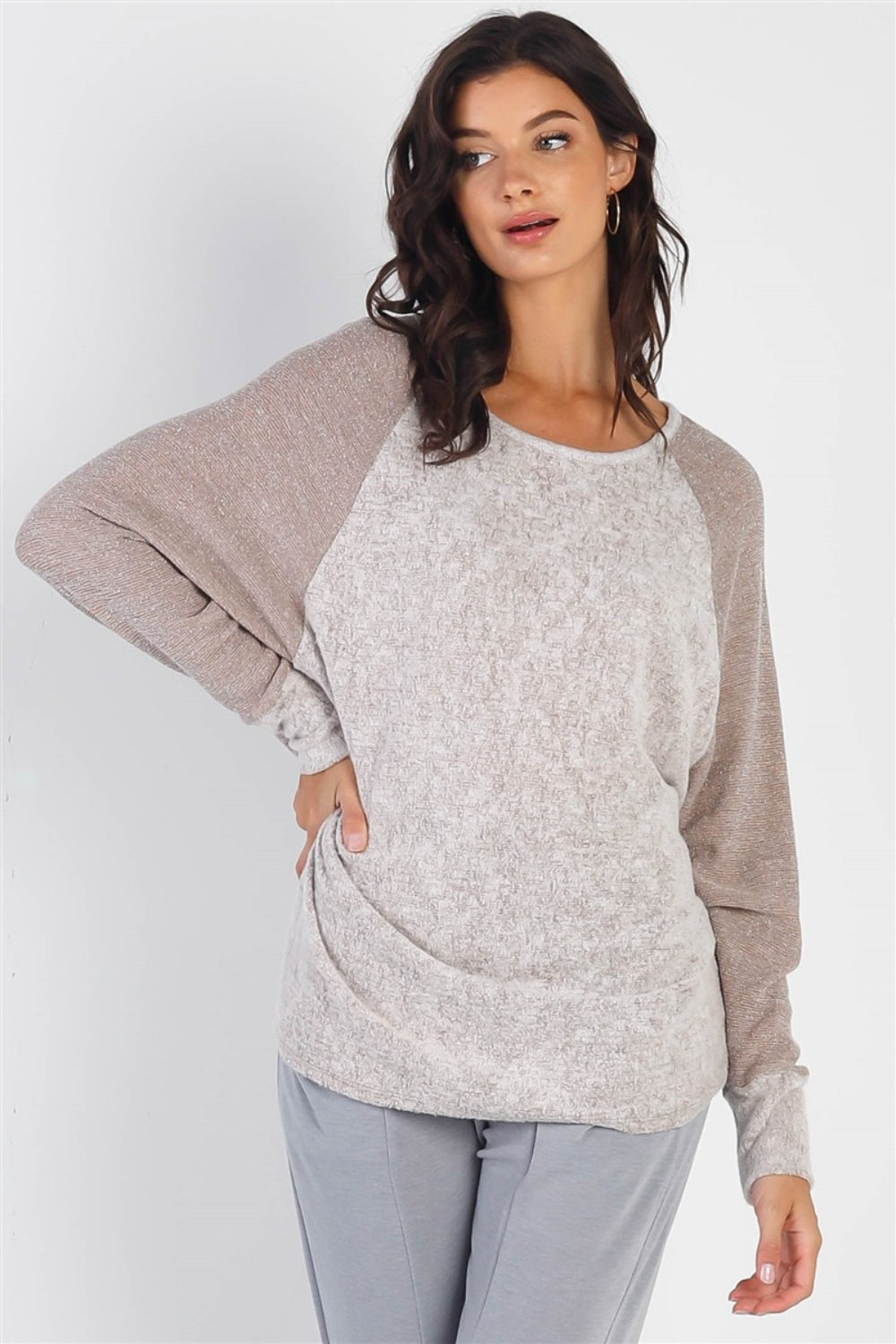 Lovely Casual Round Neck Long Sleeve Contrast Top-Ladies T-Shirt-PureDesignTees