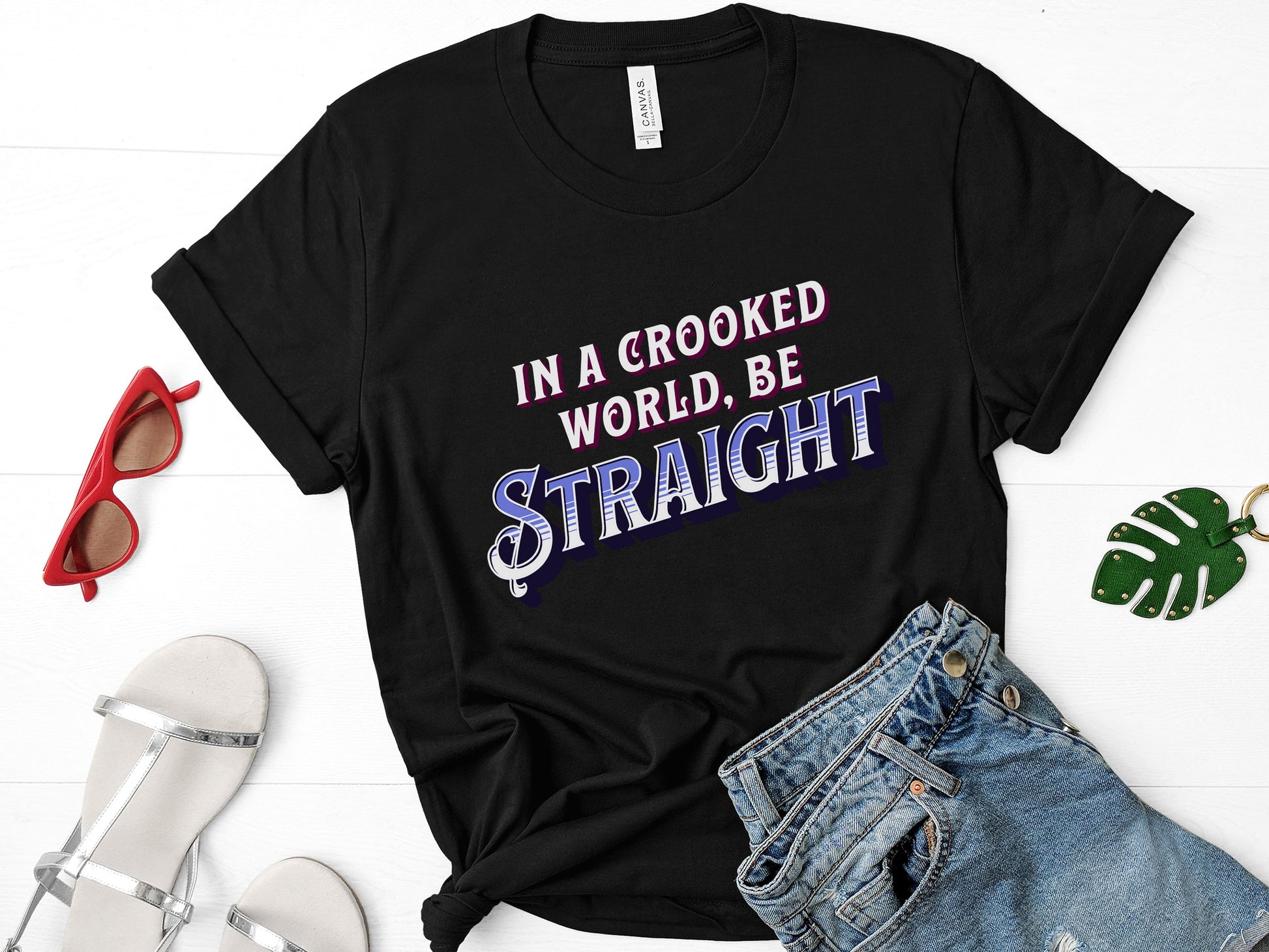 Heterosexual Pride Shirt - In a Crooked World be Straight Unisex Bella Canvas T-shirt-T-Shirts-PureDesignTees
