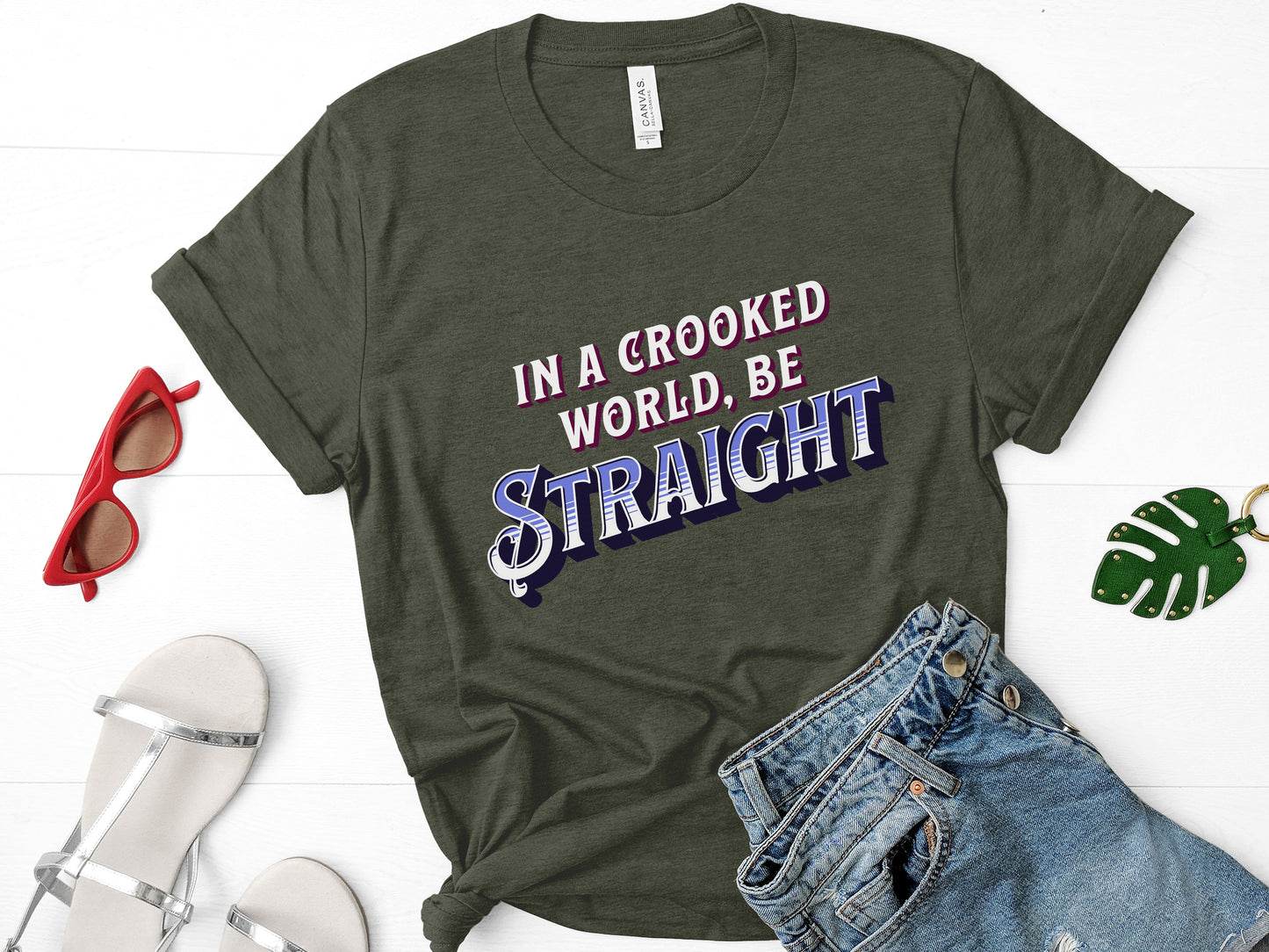 Heterosexual Pride Shirt - In a Crooked World be Straight Unisex Bella Canvas T-shirt-T-Shirts-PureDesignTees