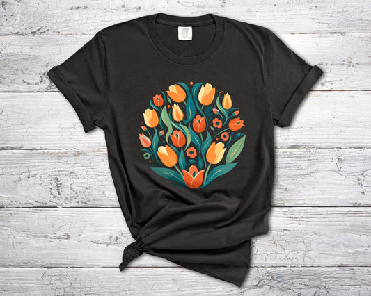 Floral Tulip Comfort Colors T-Shirt for Flower lovers, Gardeners, Feminine floral t-shirt-T-Shirts-PureDesignTees