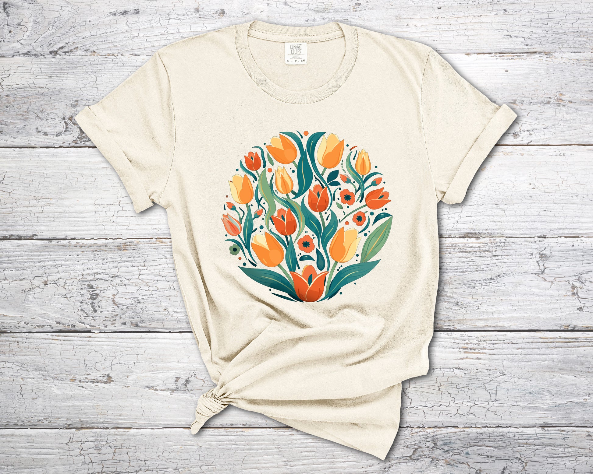 Floral Tulip Comfort Colors T-Shirt for Flower lovers, Gardeners, Feminine floral t-shirt-T-Shirts-PureDesignTees