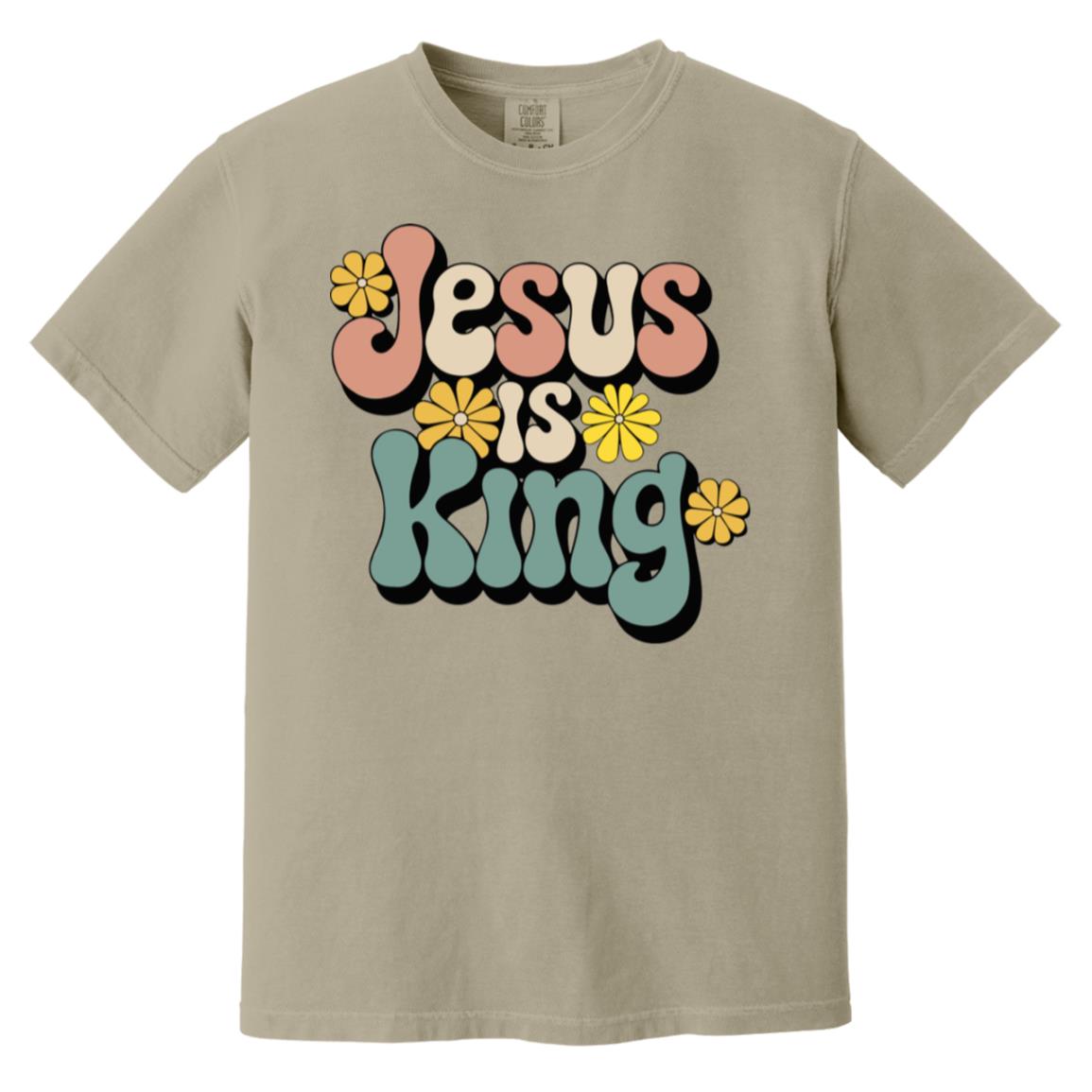 Retro 60s Jesus is King Heavyweight Garment-Dyed Christian T-Shirt-T-Shirts-PureDesignTees