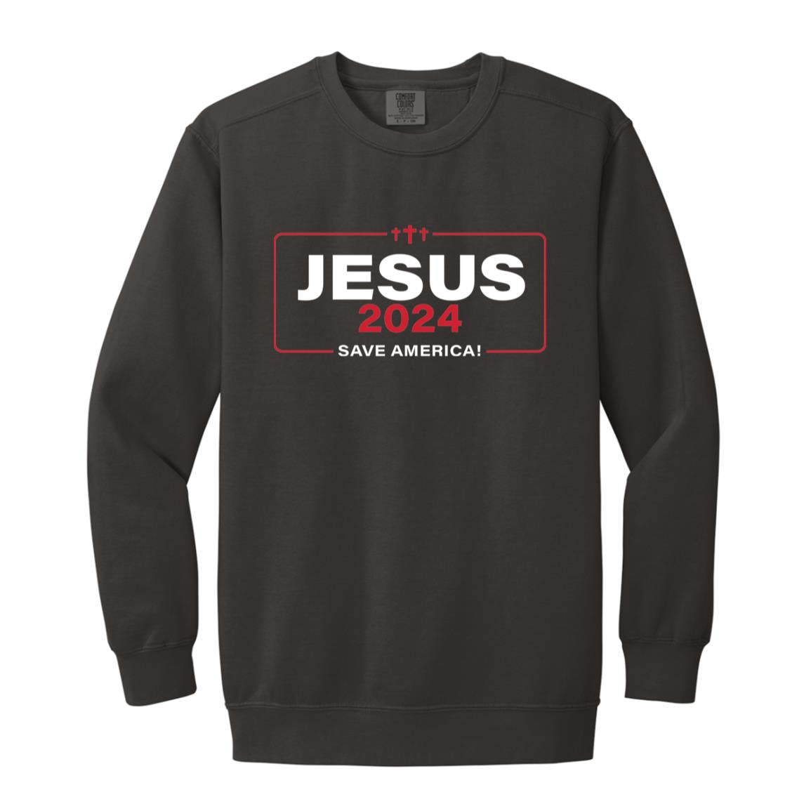 Jesus 2024 Save America Garment-Dyed Adult Crewneck Sweatshirt-Sweatshirts-PureDesignTees