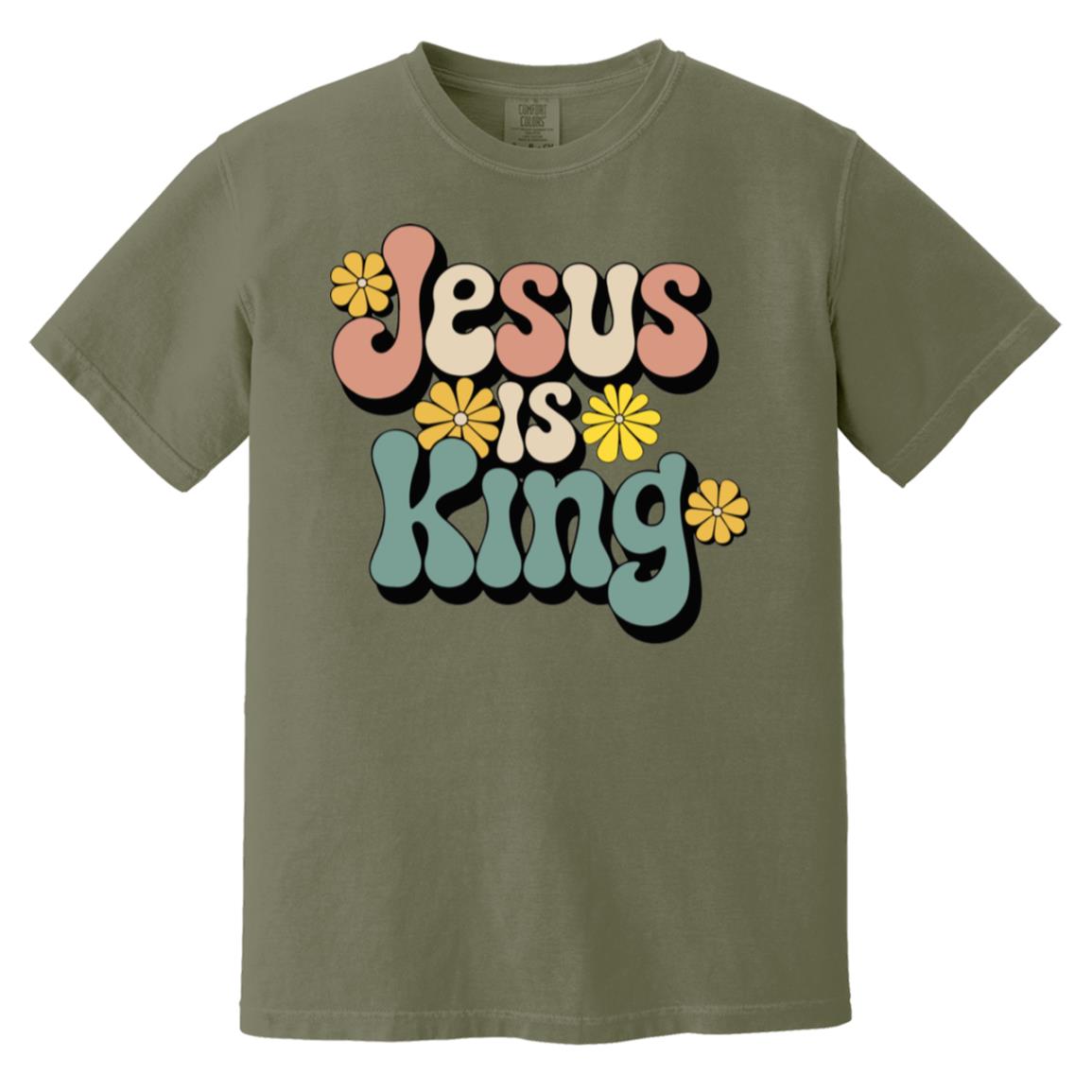 Retro 60s Jesus is King Heavyweight Garment-Dyed Christian T-Shirt-T-Shirts-PureDesignTees