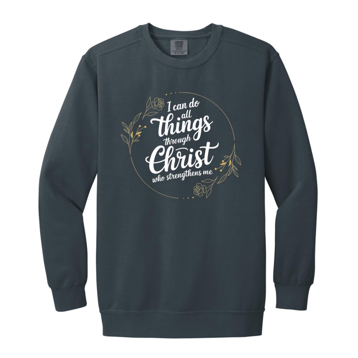 Bible Verse Philippians 4:13 Christian Garment-Dyed Crewneck Sweatshirt-Sweatshirts-PureDesignTees