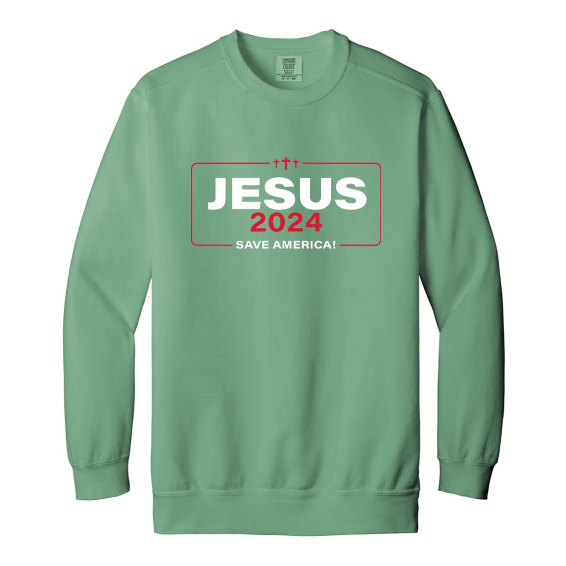 Jesus 2024 Save America Garment-Dyed Adult Crewneck Sweatshirt-Sweatshirts-PureDesignTees