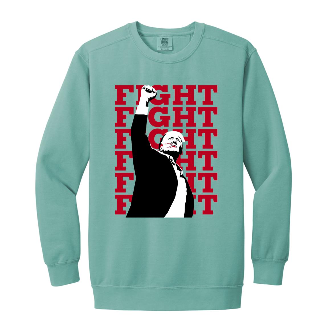 Donald Trump Fist Raised Fight Fight Fight Garment-Dyed Adult Crewneck Sweatshirt-Sweatshirts-PureDesignTees