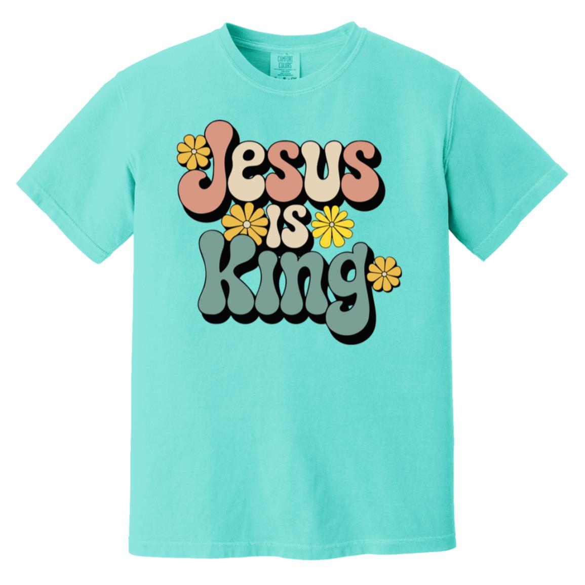 Retro 60s Jesus is King Heavyweight Garment-Dyed Christian T-Shirt-T-Shirts-PureDesignTees