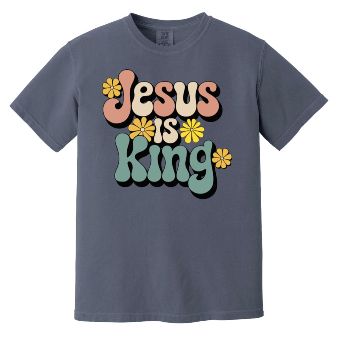 Retro 60s Jesus is King Heavyweight Garment-Dyed Christian T-Shirt-T-Shirts-PureDesignTees