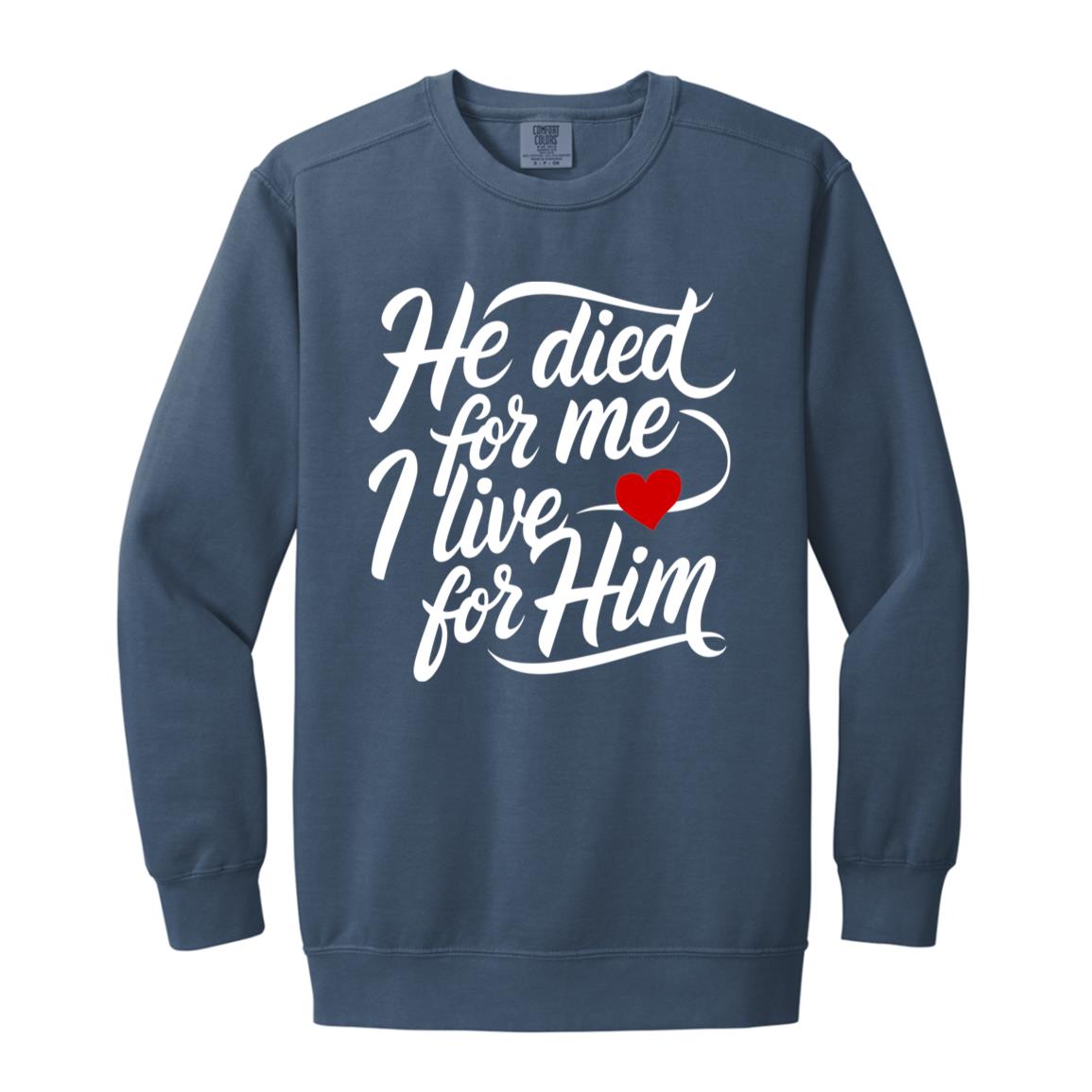 He Died For Me Christian Message Garment-Dyed Christian Crewneck Sweatshirt-Sweatshirts-PureDesignTees