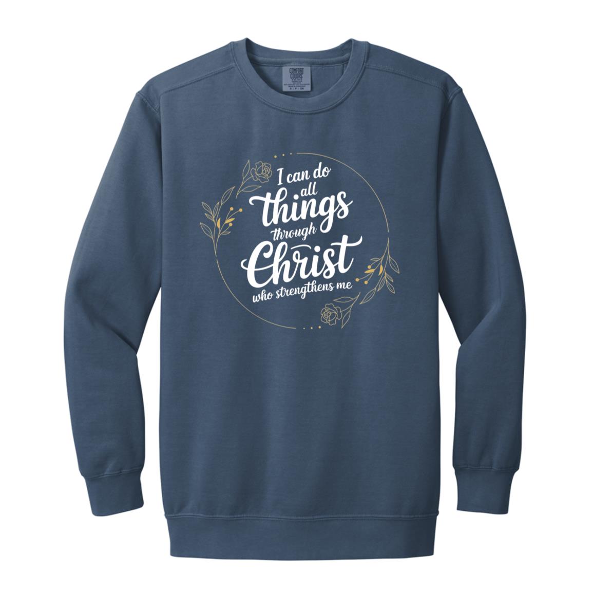 Bible Verse Philippians 4:13 Christian Garment-Dyed Crewneck Sweatshirt-Sweatshirts-PureDesignTees