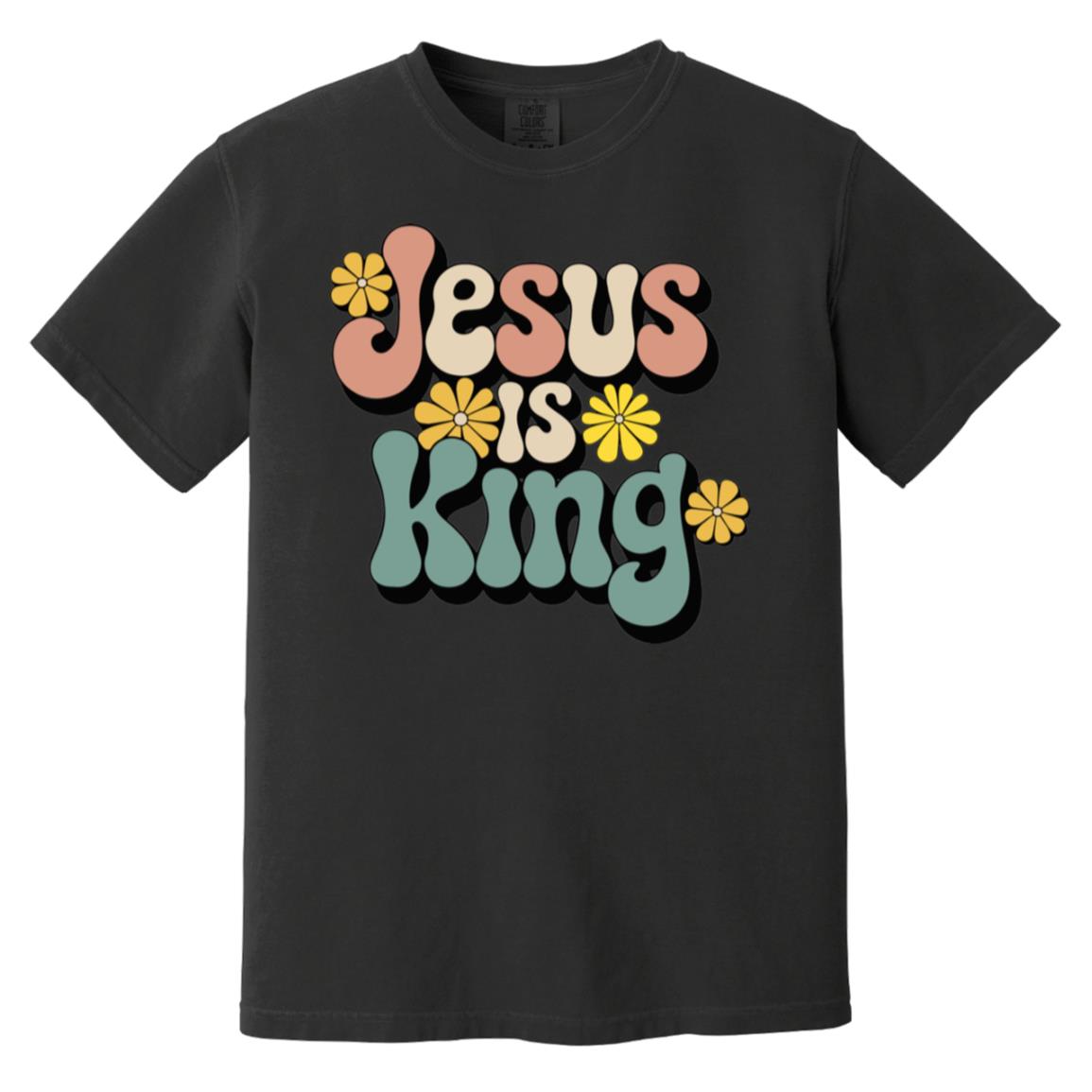 Retro 60s Jesus is King Heavyweight Garment-Dyed Christian T-Shirt-T-Shirts-PureDesignTees