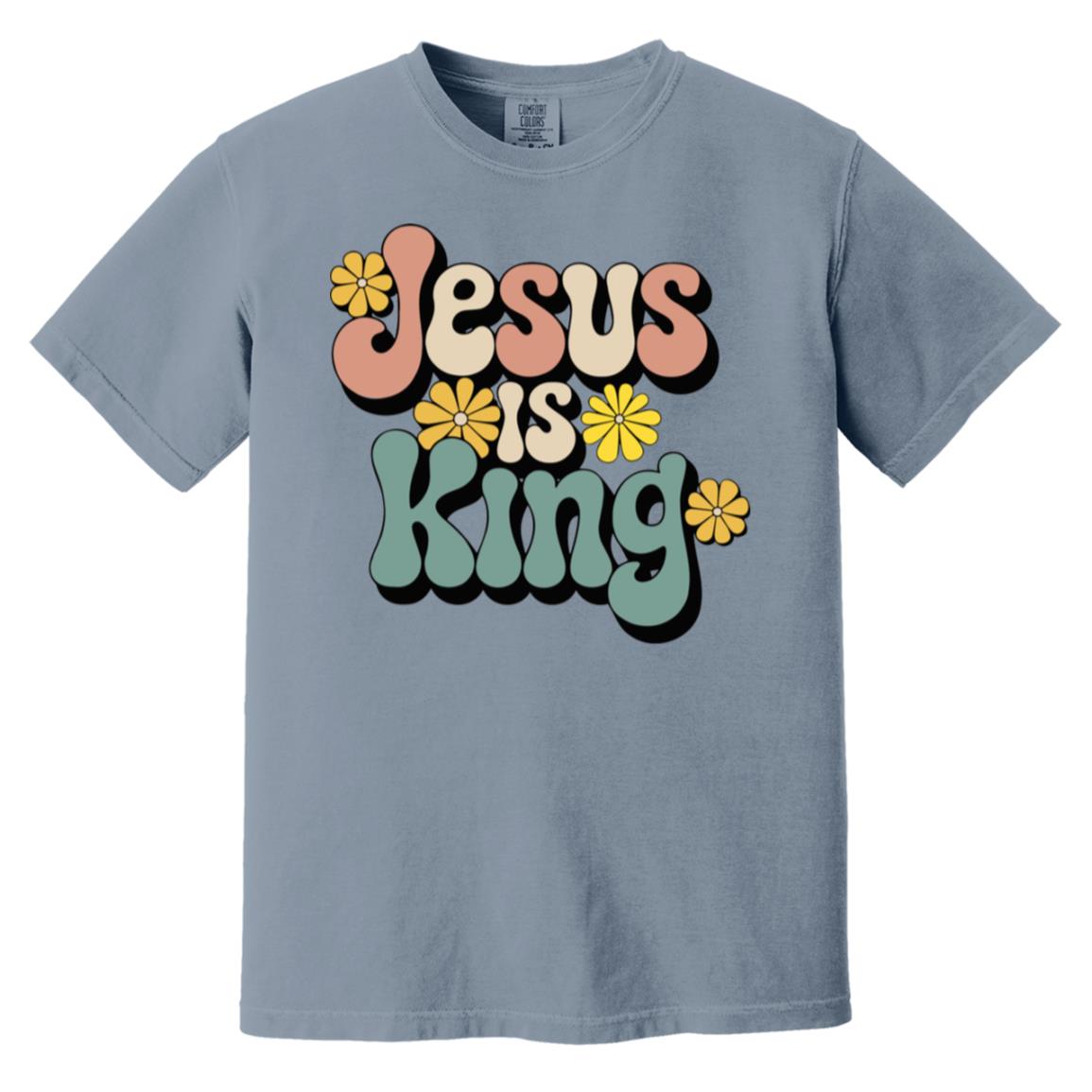 Retro 60s Jesus is King Heavyweight Garment-Dyed Christian T-Shirt-T-Shirts-PureDesignTees