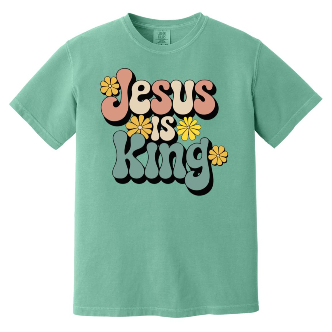 Retro 60s Jesus is King Heavyweight Garment-Dyed Christian T-Shirt-T-Shirts-PureDesignTees