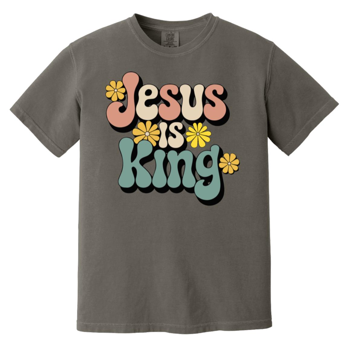 Retro 60s Jesus is King Heavyweight Garment-Dyed Christian T-Shirt-T-Shirts-PureDesignTees