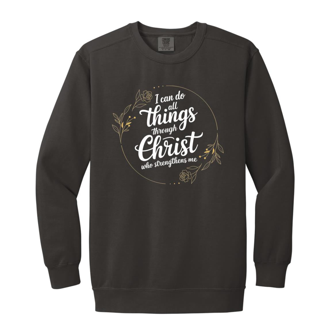 Bible Verse Philippians 4:13 Christian Garment-Dyed Crewneck Sweatshirt-Sweatshirts-PureDesignTees