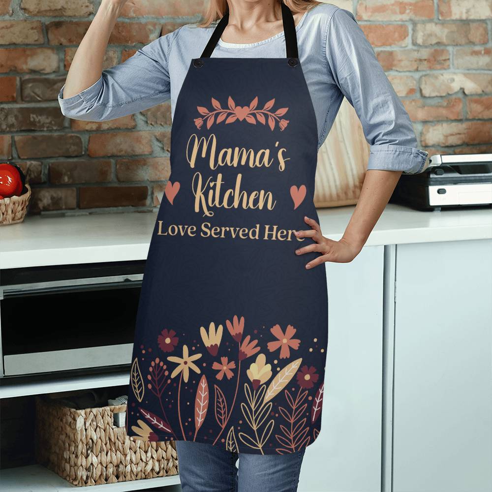 Mama's Kitchen Apron with Floral Design-Apron-PureDesignTees