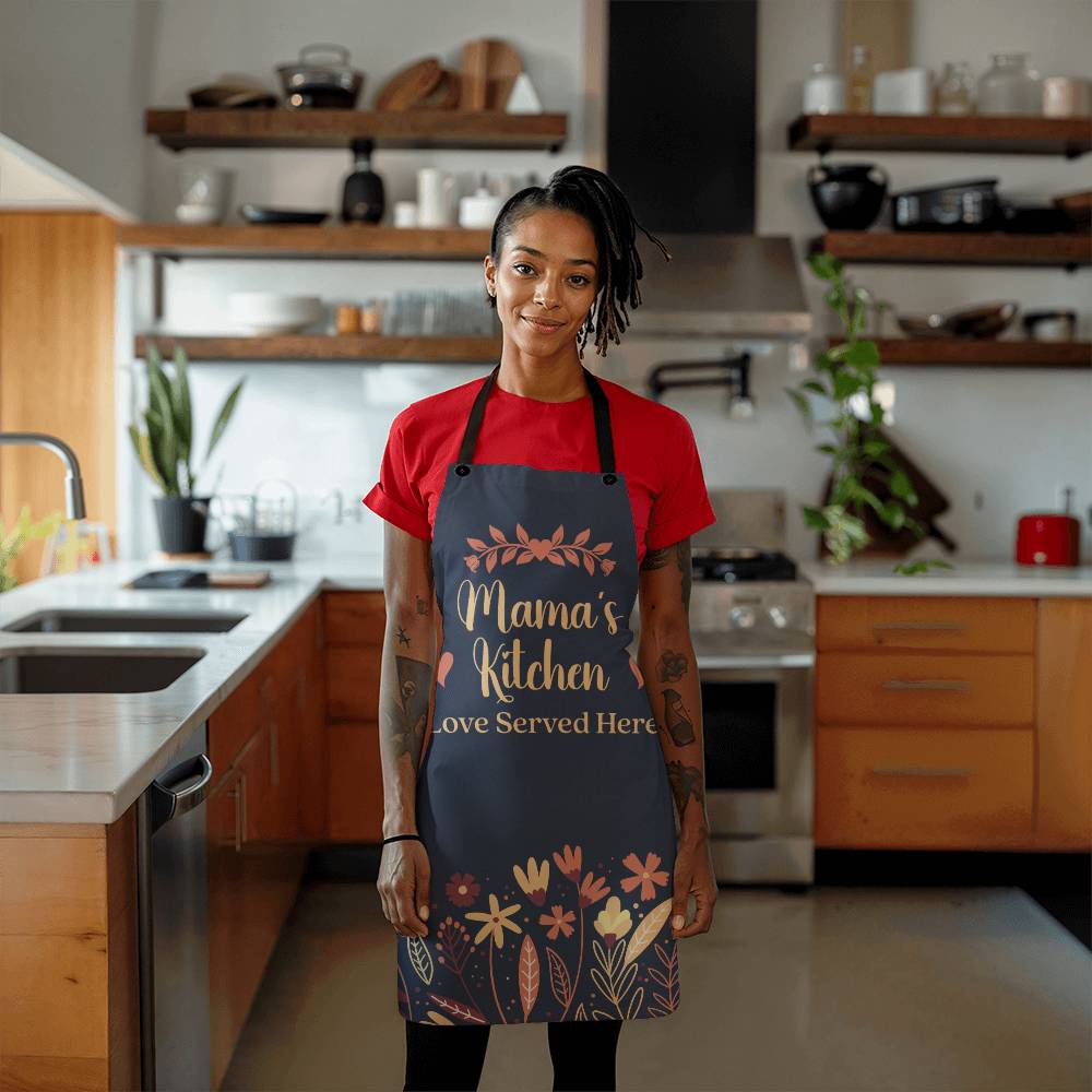 Mama's Kitchen Apron with Floral Design-Apron-PureDesignTees