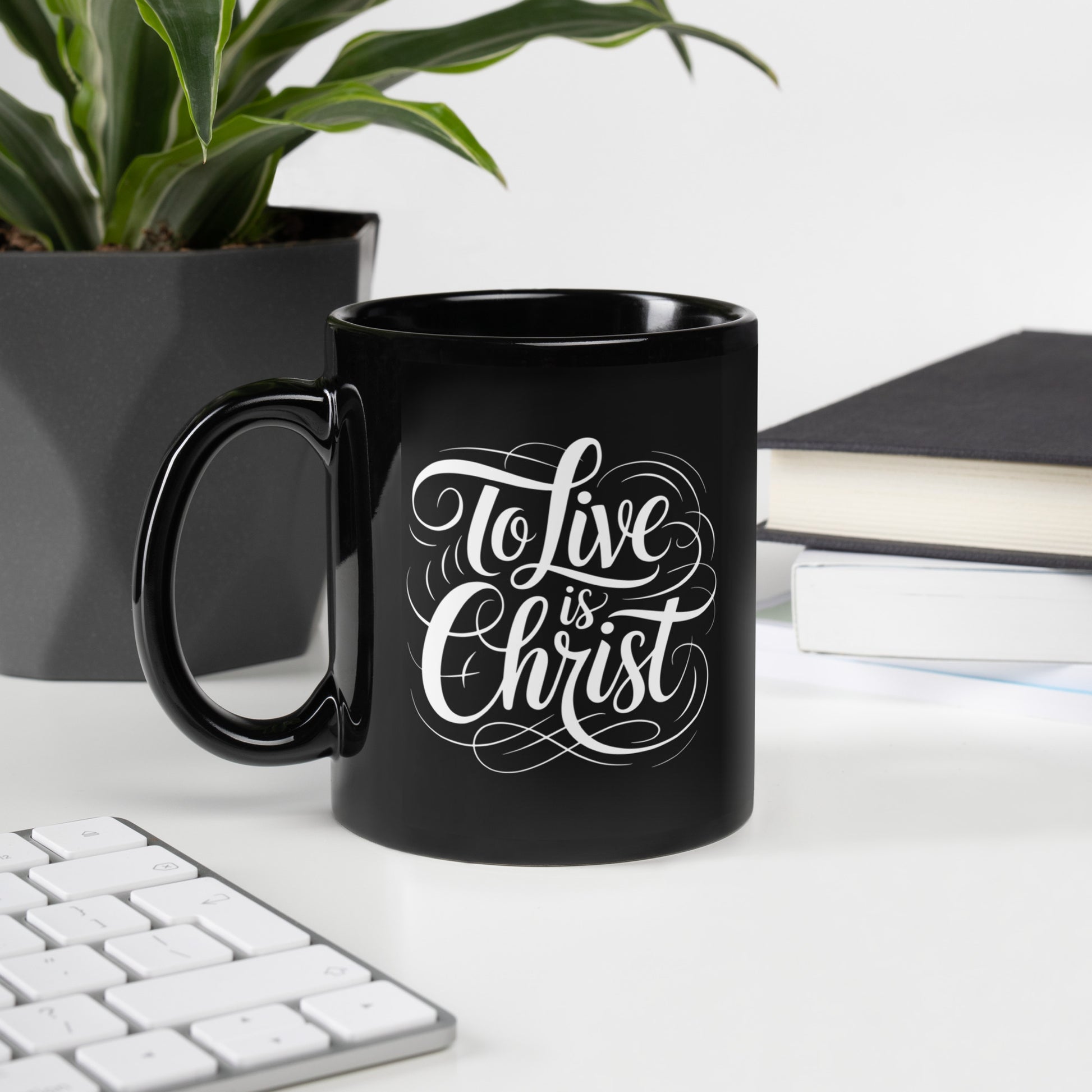 To Life is Christ Bible Verse Philippians 1:21 Black Glossy Mug-Mug-PureDesignTees