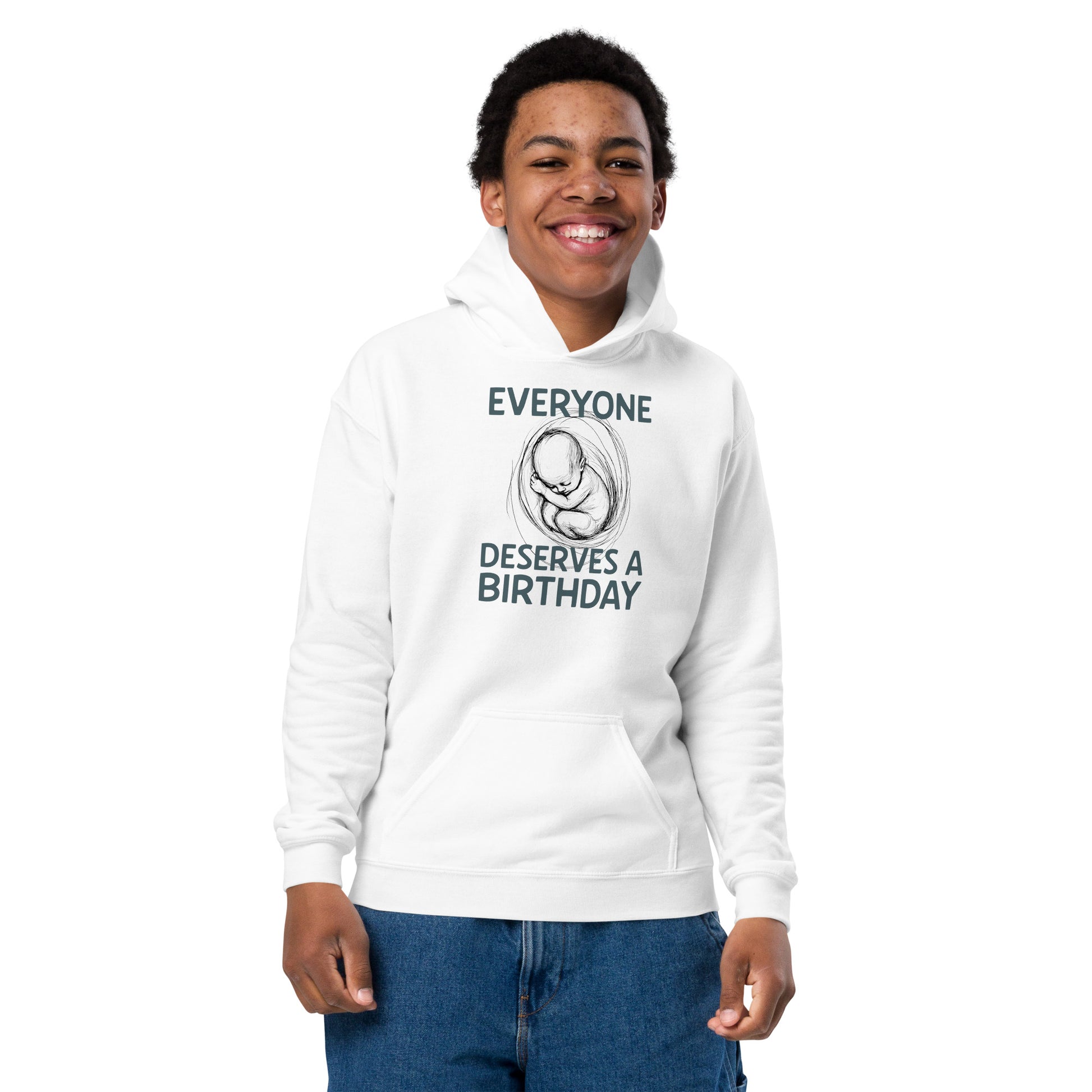 Pro-Life Message Everyone Deserves a Birthday Youth heavy blend hoodie-youth hoodie-PureDesignTees