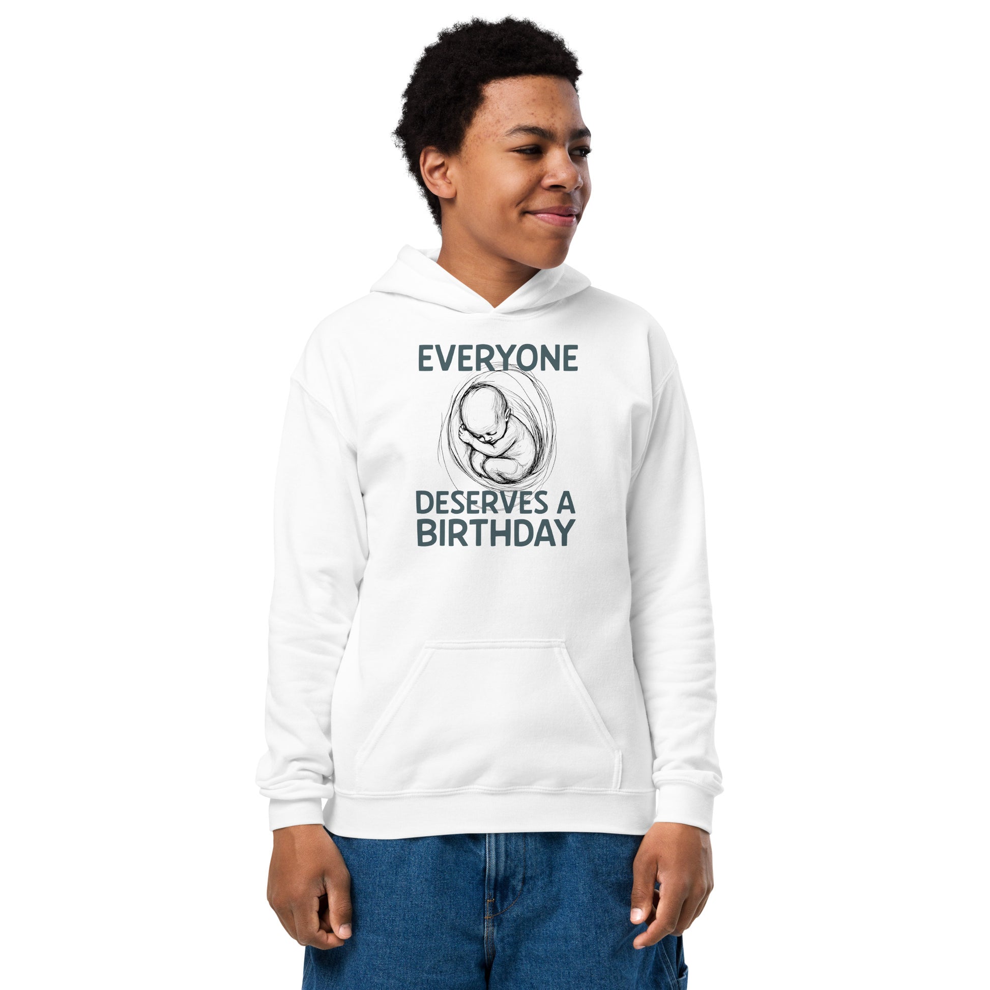 Pro-Life Message Everyone Deserves a Birthday Youth heavy blend hoodie-youth hoodie-PureDesignTees