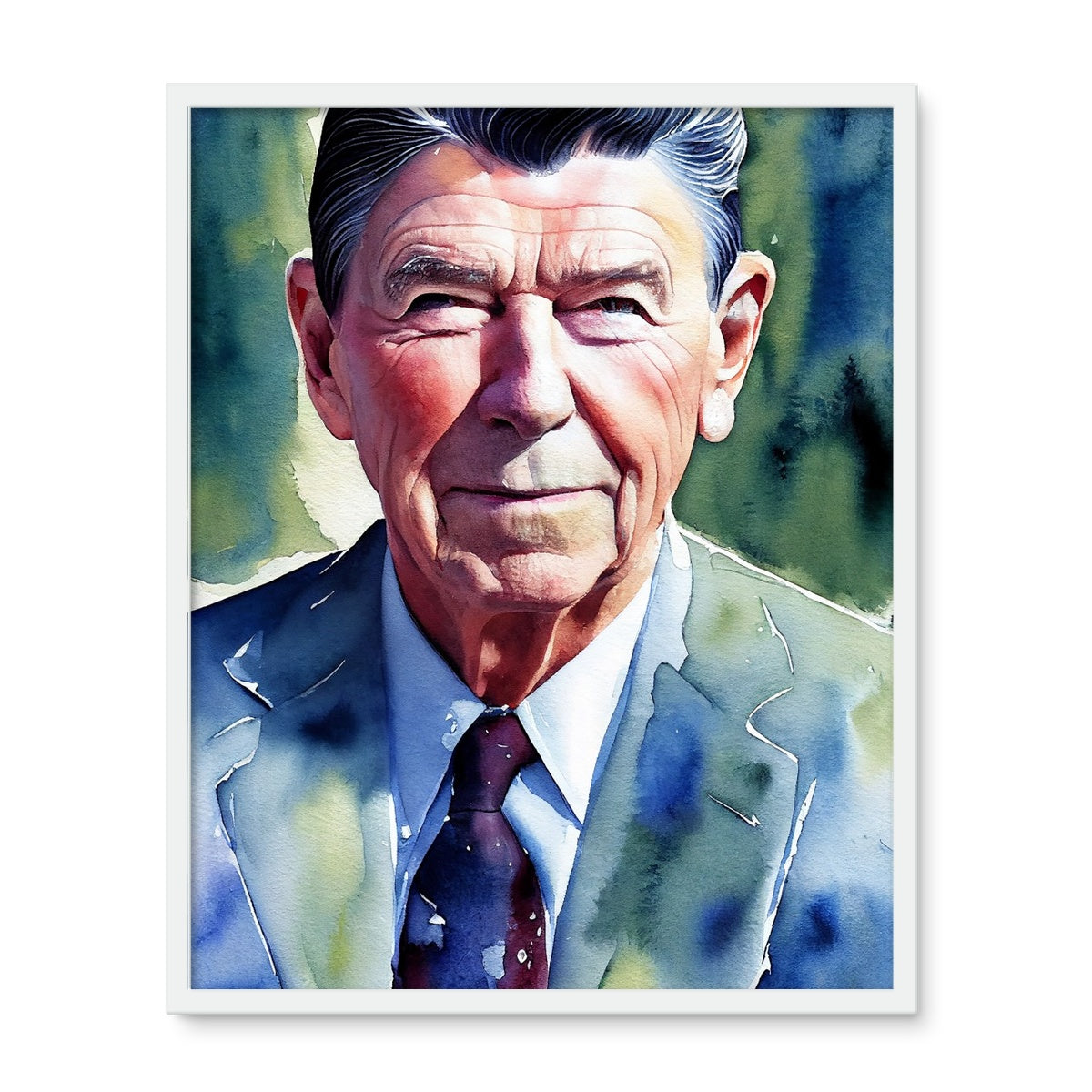 Ronald Reagan Watercolor Portrait Framed Photo Tile-Fine art-PureDesignTees