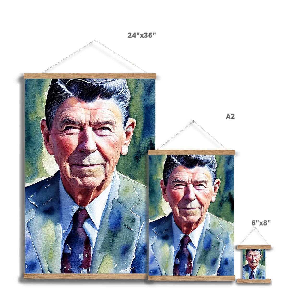 Ronald Reagan Watercolor Portrait Fine Art Print with Hanger-Fine art-PureDesignTees