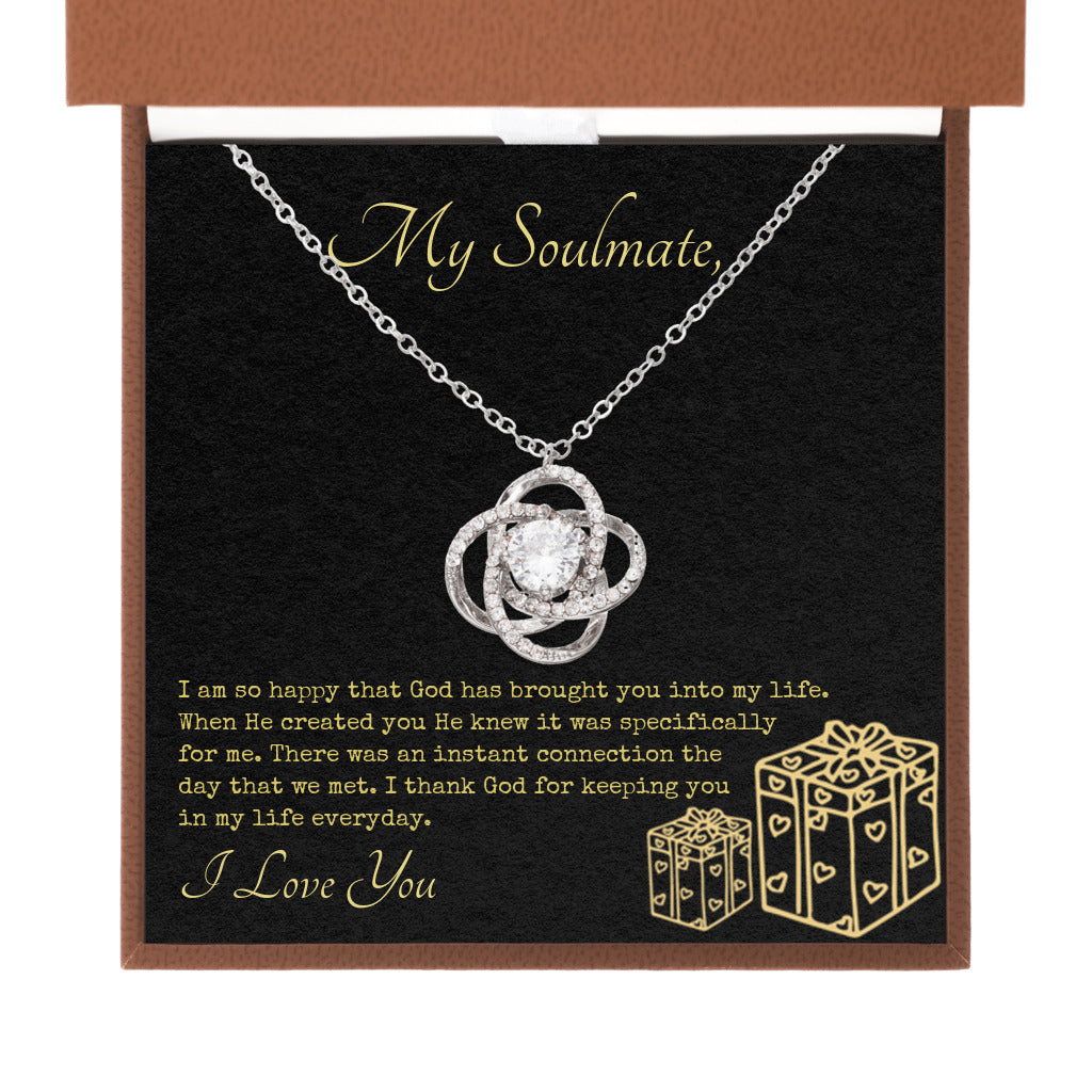 Gift for your Soulmate - Tied to You - Love Knot Necklace - the perfect necklace with a heart felt message gift for her-PureDesignTees