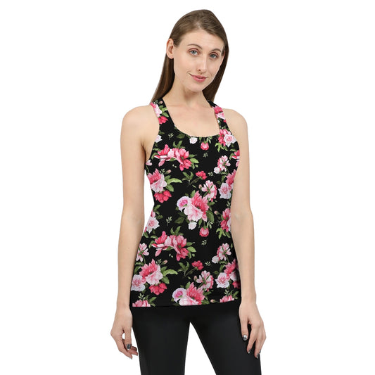 Peony Floral Print Women's Tank-cloth-PureDesignTees