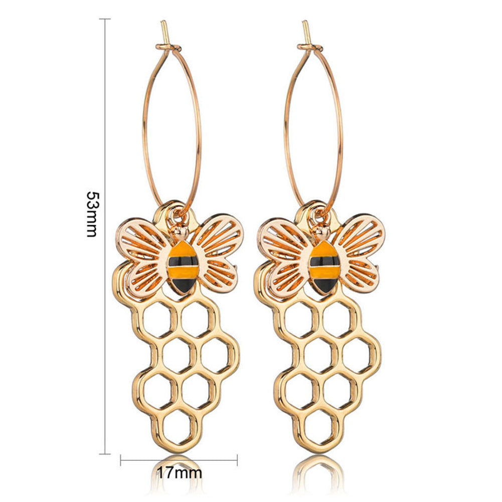 Fashion Women's Enamel Hollow Bee Honeycomb Dangle Earrings-Earrings-PureDesignTees