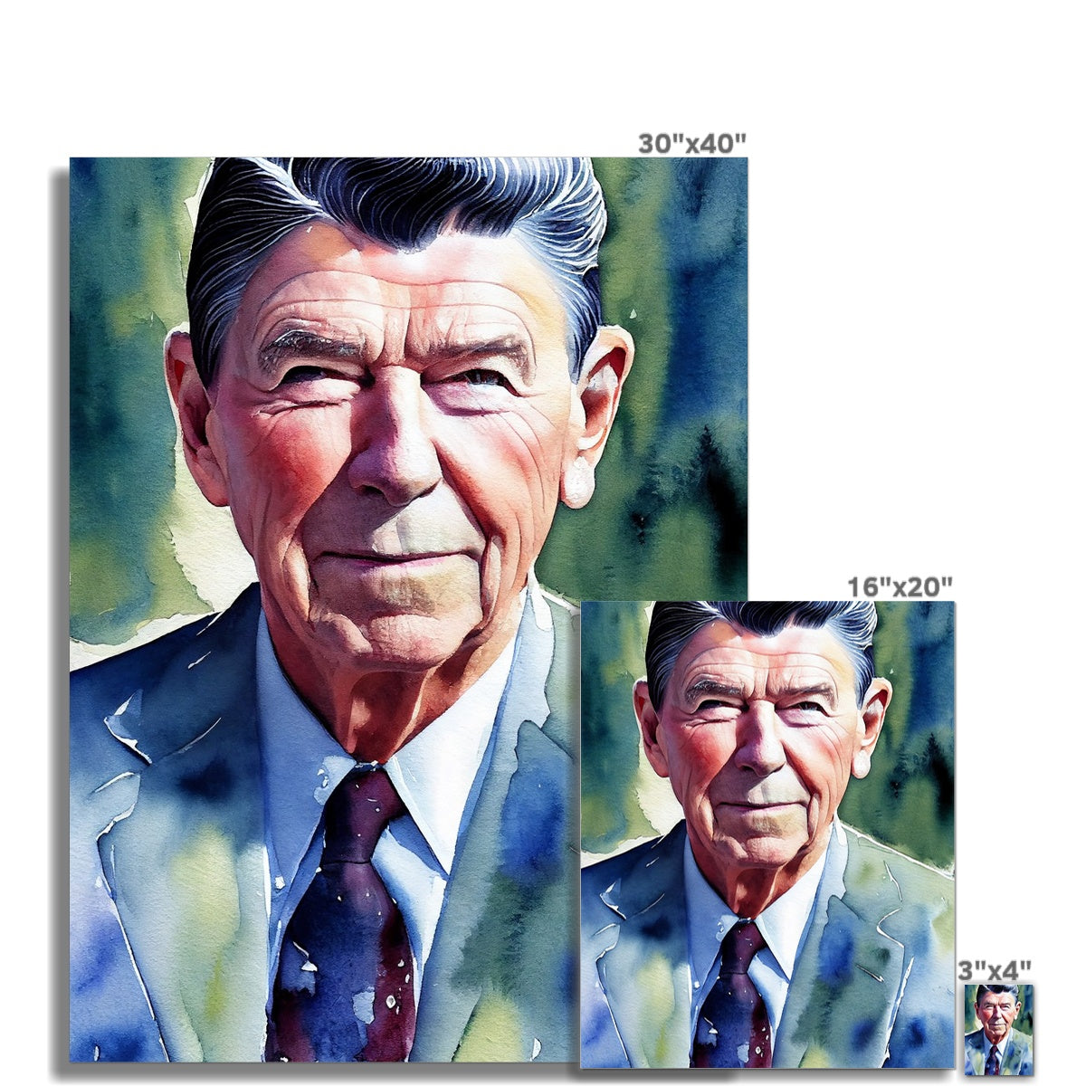 Ronald Reagan Watercolor Portrait C-Type Print-Photo Prints-PureDesignTees