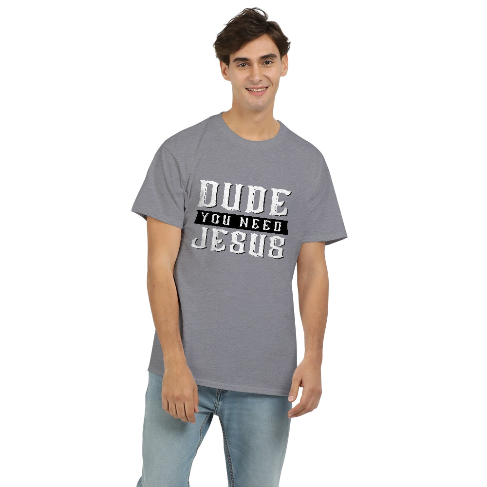 Dude You Need Jesus Men's Graphic Tee-cloth-PureDesignTees