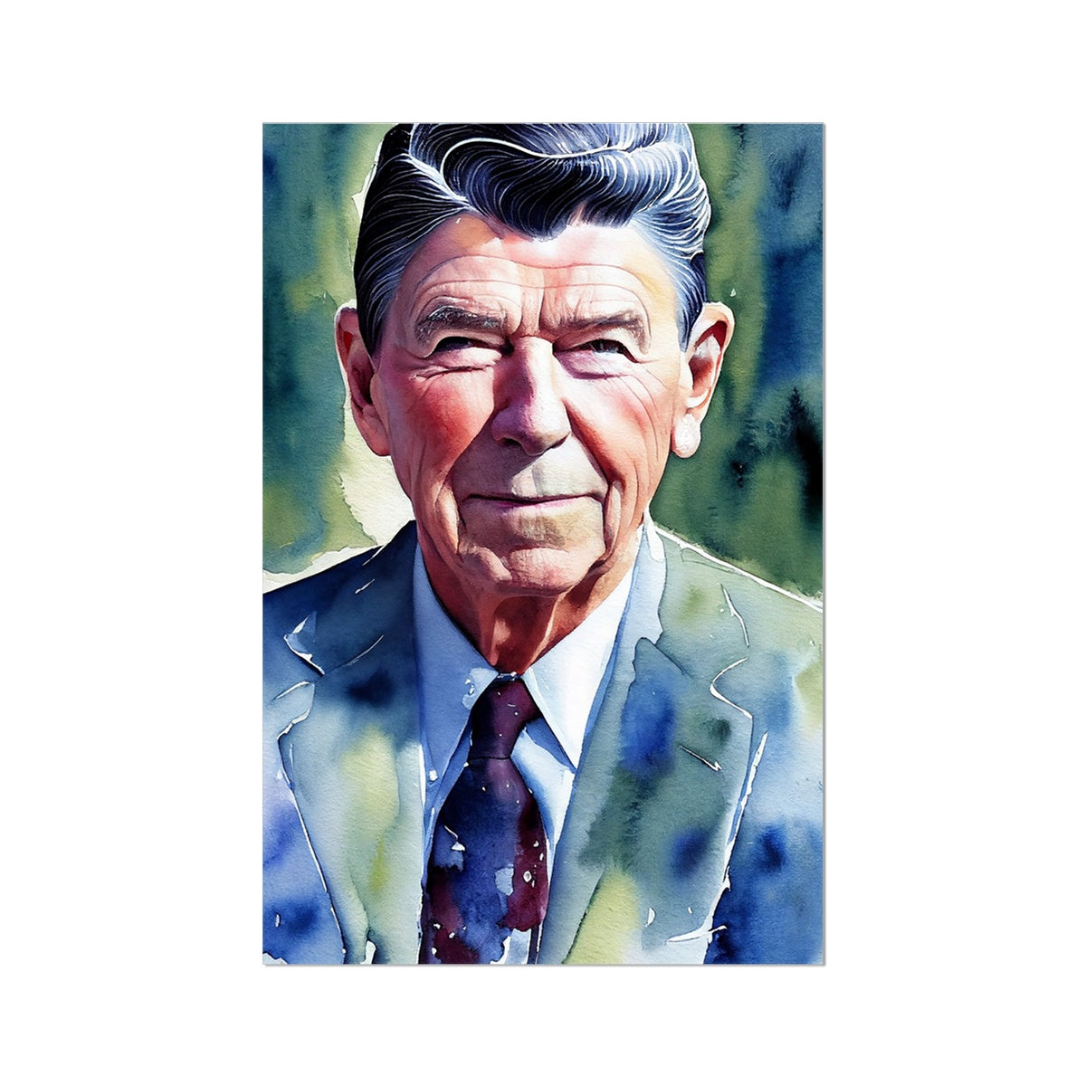 Ronald Reagan Watercolor Portrait Rolled Canvas-Fine art-PureDesignTees