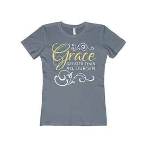 Grace Greater Than All Our Sin Women's The Boyfriend Tee-T-Shirt-PureDesignTees