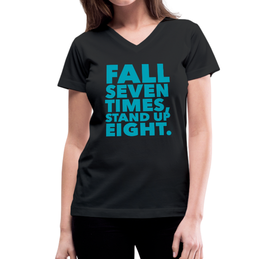 Fall Seven Times Stand Up Eight Women's V-Neck T-Shirt-Women's V-Neck T-Shirt-PureDesignTees