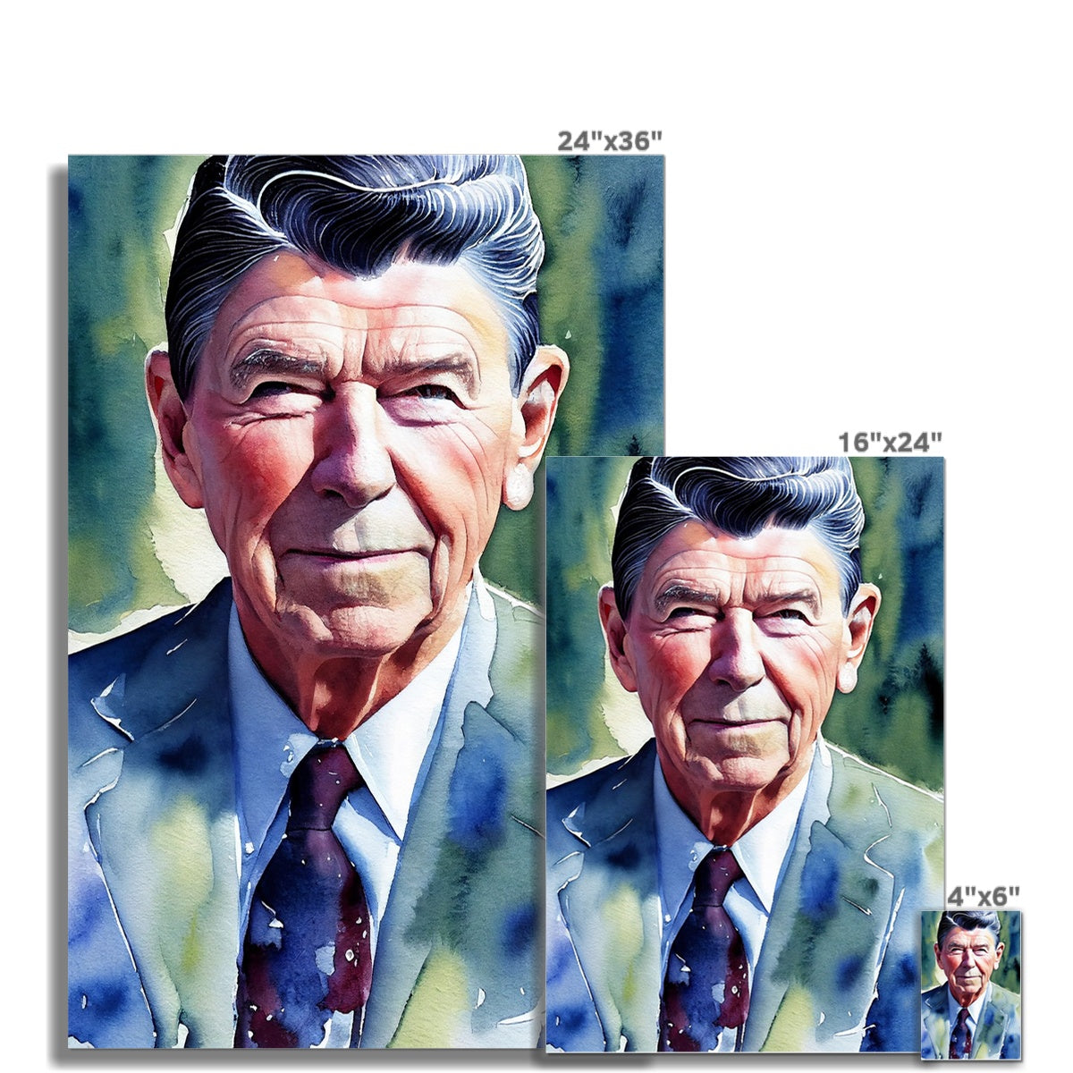 Ronald Reagan Watercolor Portrait Photo Art Print-Fine art-PureDesignTees