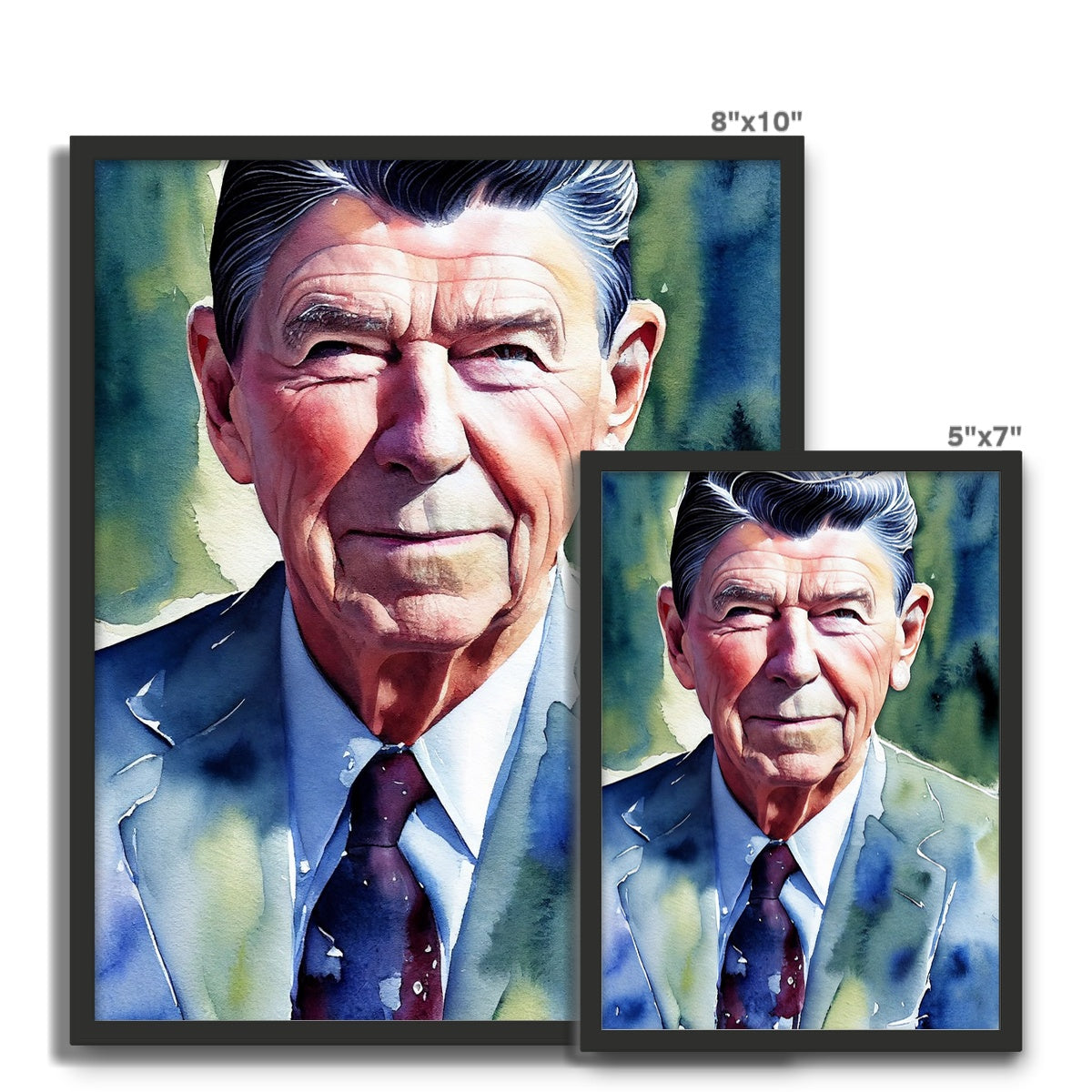 Ronald Reagan Watercolor Portrait Framed Photo Tile-Fine art-PureDesignTees