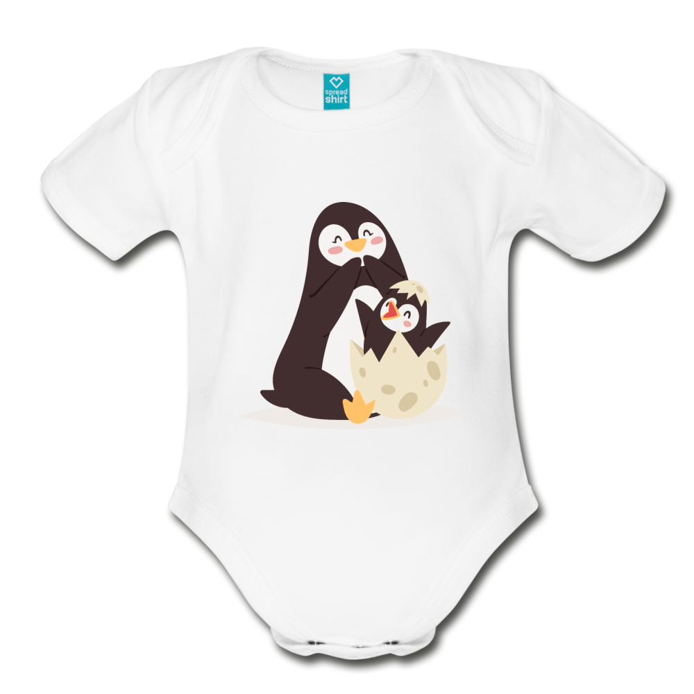 Cute Penguin and Baby Organic Short Sleeve Baby Bodysuit-Organic Short Sleeve Baby Bodysuit-PureDesignTees