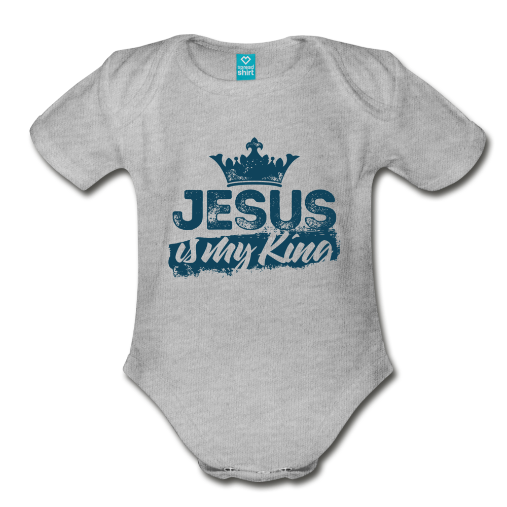Jesus is My King Organic Short Sleeve Baby Bodysuit-Organic Short Sleeve Baby Bodysuit-PureDesignTees