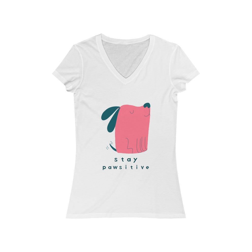 Stay Pawsitive Women's Jersey Short Sleeve V-Neck Tee-V-neck-PureDesignTees