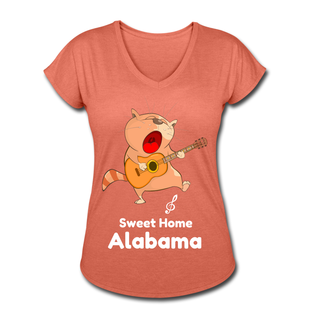 Cat Singing Sweet Home Alabama Women's Tri-Blend V-Neck T-Shirt-Women's Tri-Blend V-Neck T-Shirt-PureDesignTees