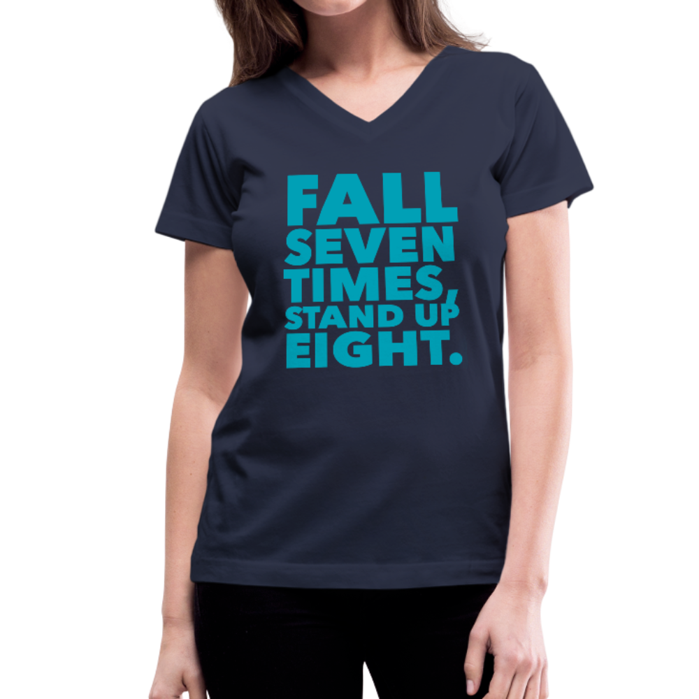 Fall Seven Times Stand Up Eight Women's V-Neck T-Shirt-Women's V-Neck T-Shirt-PureDesignTees