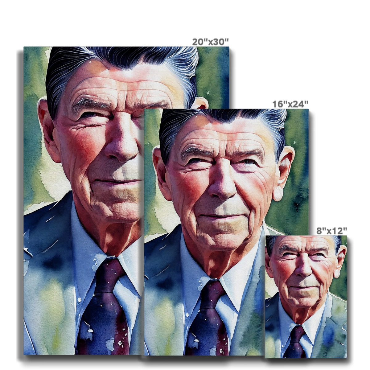 Ronald Reagan Watercolor Portrait Eco Canvas-Fine art-PureDesignTees