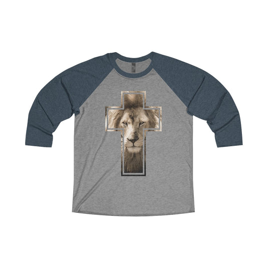 Lion Stare from the Cross Unisex Tri-Blend 3/4 Raglan Tee-Long-sleeve-PureDesignTees