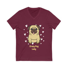 Load image into Gallery viewer, Crazy Pug Lady Unisex Jersey Short Sleeve V-Neck Tee-V-neck-PureDesignTees