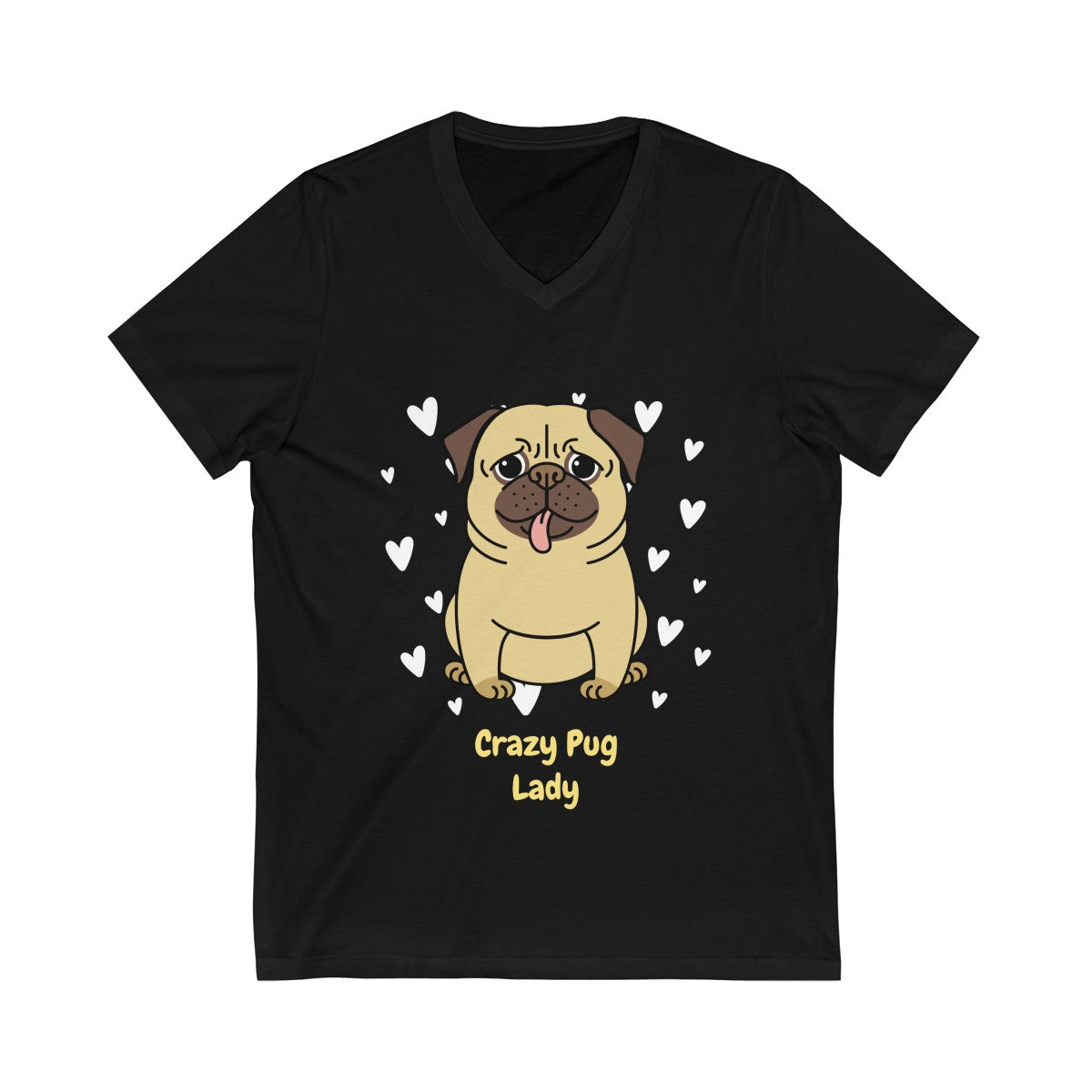 Crazy Pug Lady Unisex Jersey Short Sleeve V-Neck Tee-V-neck-PureDesignTees