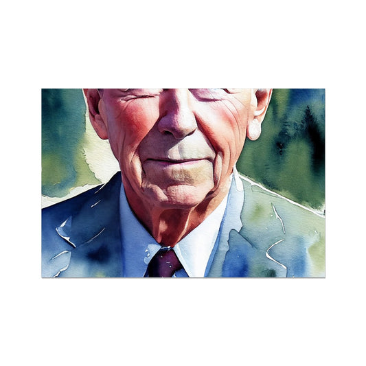 Ronald Reagan Watercolor Portrait Fine Art Print-Fine art-PureDesignTees