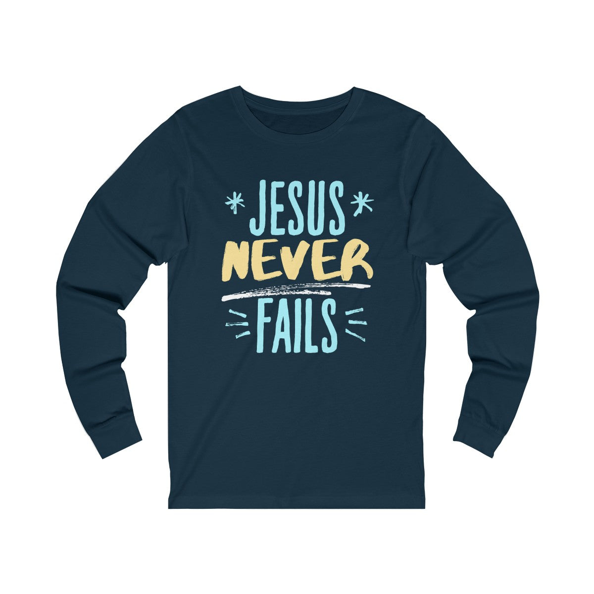 Jesus never FaIls Unisex Jersey Long Sleeve Tee-Long-sleeve-PureDesignTees