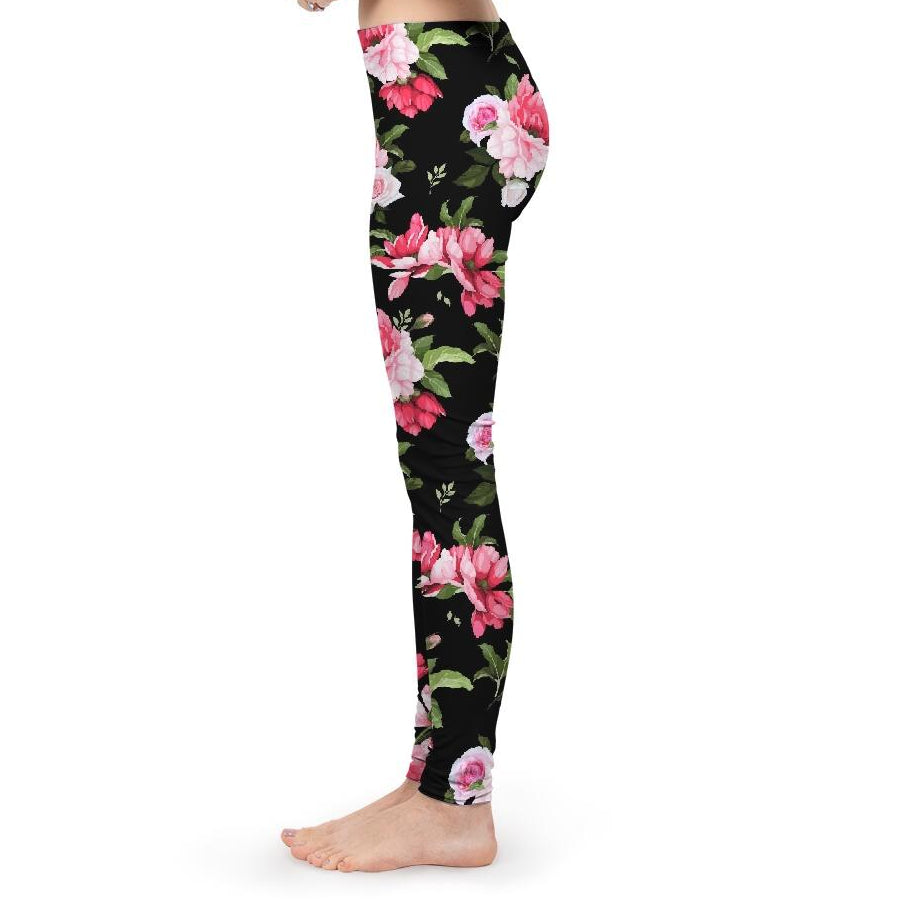 Peony Floral Print Women's Yoga Pant-cloth-PureDesignTees