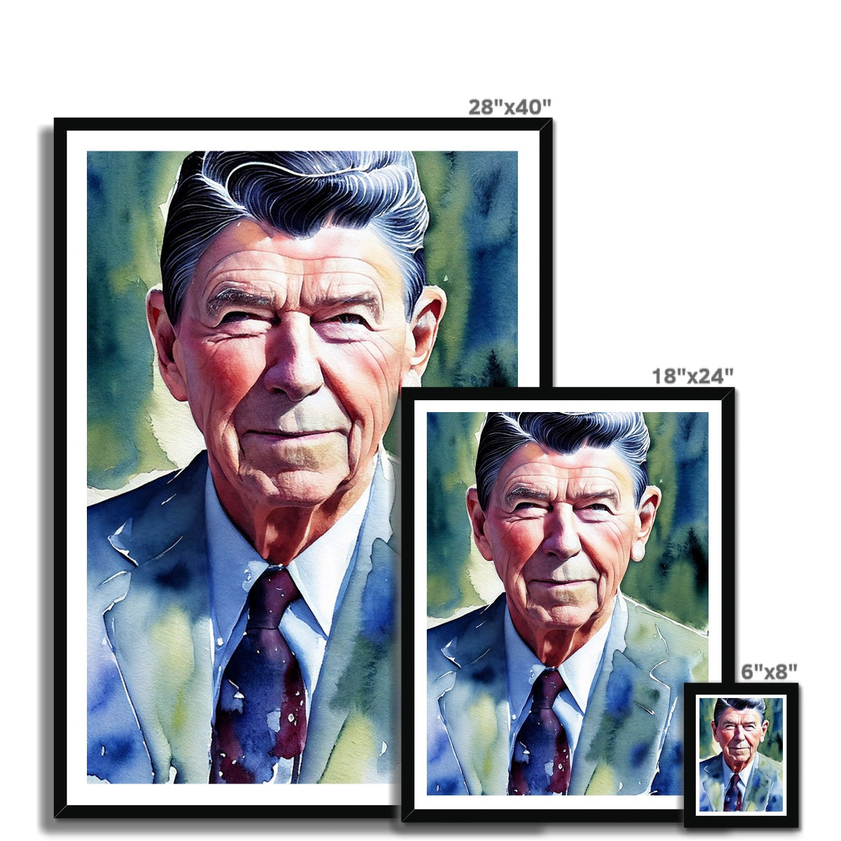 Ronald Reagan Watercolor Portrait Framed Print-Fine art-PureDesignTees